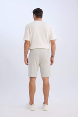 Regular Fit Textured Bermuda Shorts with Tie Waist