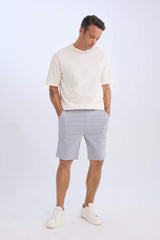 Regular Fit Textured Bermuda Shorts with Tie Waist