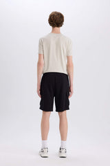 Regular Fit Drawstring Waist Cargo Pocket Shorts