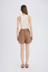 Regular Fit Muslin Elastic Band Short Leg Shorts