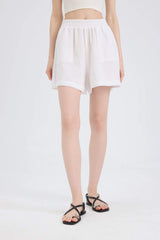 Regular Fit Muslin Elastic Band Short Leg Shorts