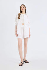 Regular Fit Muslin Elastic Band Short Leg Shorts