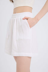 Regular Fit Muslin Elastic Band Short Leg Shorts