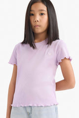 Girls Slim Fit Slim Cut Crew Neck Printed Ribbed Camisole Short Sleeve T-Shirt