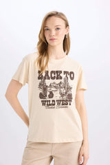 Regular Fit Crew Neck Printed Short Sleeve T-Shirt