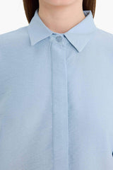 Relax Fit Basic Plain Linen Blend Long Sleeve Hijab Shirt Tunic