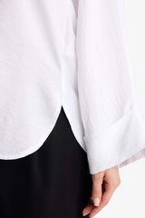 Relax Fit Basic Plain Linen Blend Long Sleeve Hijab Shirt Tunic