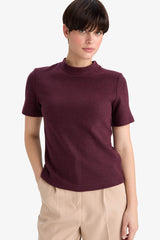 Slim Fit Slim Cut Half Turtleneck Short Sleeve T-Shirt