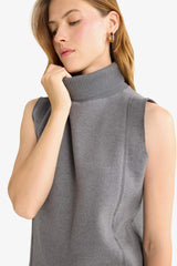 Regular Fit Turtleneck Knit Tank Top