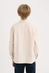 Male Kids Oversize Wide Mold Polo Collar Parachute Long Sleeve Shirt