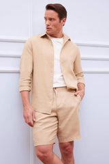 100% Linen Regular Fit Polo Collar Summer Long Sleeve Shirt