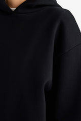 Relax Fit Hooded Basic Plain Thick Sweatshirt