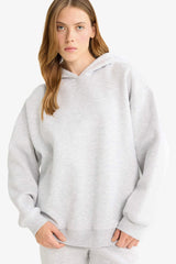 Relax Fit Hooded Basic Plain Thick Sweatshirt