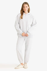 Relax Fit Hooded Basic Plain Thick Sweatshirt