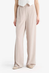 Wide Leg Linen Blend Fabric Trousers