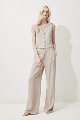 Wide Leg Linen Blend Fabric Trousers