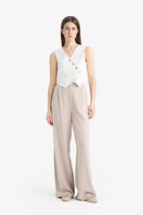 Wide Leg Linen Blend Fabric Trousers