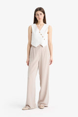 Wide Leg Linen Blend Fabric Trousers
