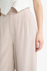 Wide Leg Linen Blend Fabric Trousers