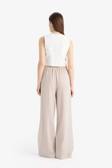 Wide Leg Linen Blend Fabric Trousers