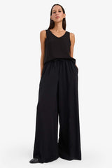 Wide Leg High Waist Linen Blend Fabric Trousers