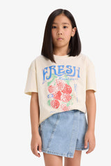 Girl Relax Fit Crew Neck Printed Short Sleeve T-Shirt