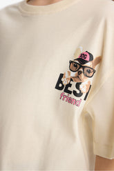 Girl Oversize Wide Pattern Crew Neck Back Printed Short Sleeve T-Shirt