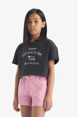 Girls Crop Crew Neck Printed Short Sleeve T-Shirt