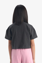 Girls Crop Crew Neck Printed Short Sleeve T-Shirt