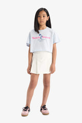 Girls Crop Crew Neck Printed Short Sleeve T-Shirt