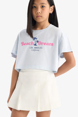 Girls Crop Crew Neck Printed Short Sleeve T-Shirt