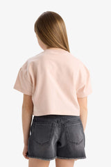 Girls Crop Crew Neck Printed Short Sleeve T-Shirt
