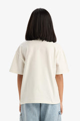 Girls Oversize Wide Pattern Crew Neck Printed Short Sleeve T-Shirt