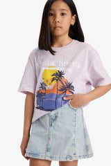 Girls Oversize Wide Pattern Crew Neck Printed Short Sleeve T-Shirt