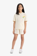 Girl Relax Fit Crew Neck Back Printed Short Sleeve T-Shirt