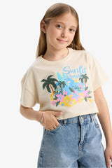 Girls Crop Crew Neck Printed Short Sleeve T-Shirt