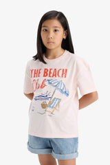 Girl Relax Fit Palm Printed Crew Neck Short Sleeve T-Shirt