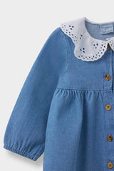 Baby Girl Embroidered Collar Long Sleeve Jean Dress