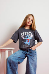 Girls Disney Lilo & Stitch Oversize Wide Pattern Crew Neck Short Sleeve T-Shirt