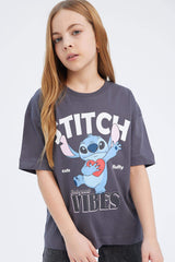 Girls Disney Lilo & Stitch Oversize Wide Pattern Crew Neck Short Sleeve T-Shirt