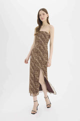 Strapless Animal Print Tulle Maxi Dress