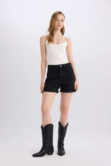 Mom Fit High Waist Fold-Leg Jean Shorts