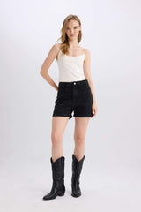 Mom Fit High Waist Fold-Leg Jean Shorts