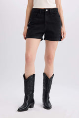 Mom Fit High Waist Fold-Leg Jean Shorts