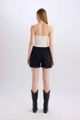 Mom Fit High Waist Fold-Leg Jean Shorts