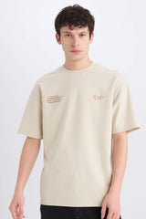 Boxy Fit Crew Neck Printed Heavy Fabric T-Shirt