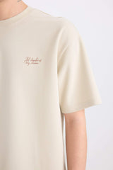 Boxy Fit Crew Neck Printed Heavy Fabric T-Shirt