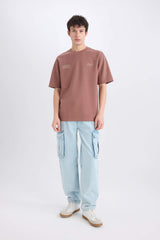 Boxy Fit Crew Neck Printed Heavy Fabric T-Shirt