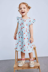 Girl Baby Patterned Short Sleeve Flamed Poplin Dress