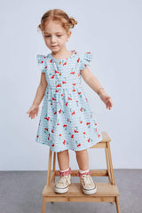 Girl Baby Patterned Short Sleeve Flamed Poplin Dress